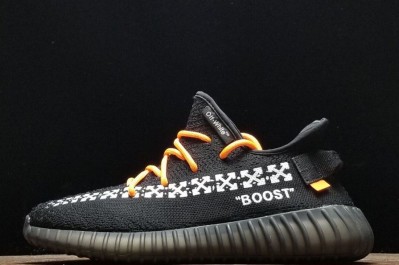 Fake Off White Yeezy Boost 350 V2 'Black' Sneakers
